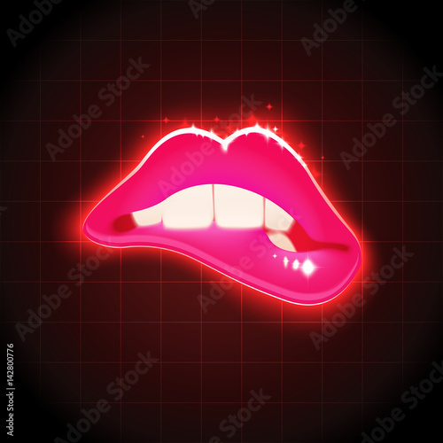 Vector Woman Biting Lips Retro Illustration
