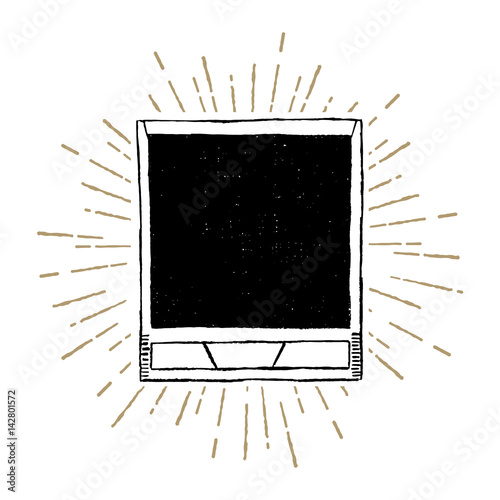 Hand drawn 90s themed badge with instant photo frame textured vector illustration.