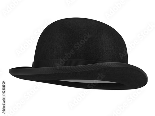 Stylish Black bowler hat on a white background - 3d render