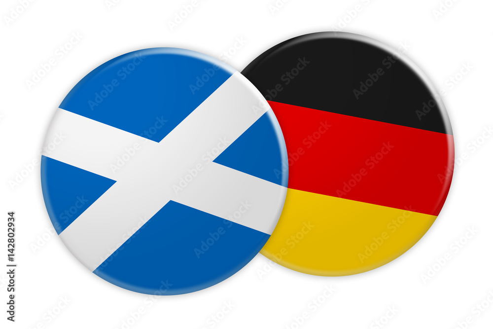 News Concept: Scotland Flag Button On Germany Flag Button, 3d illustration on white background News Concept: Scotland Flag Button On Germany Flag Button, 3d illustration on white background