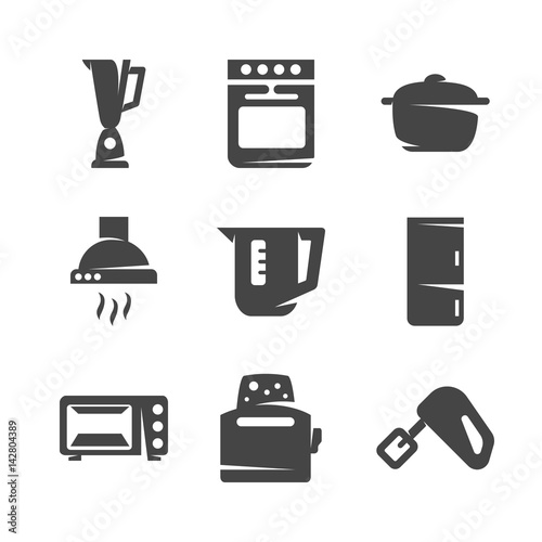 Modern icons set silhouettes of kitchen appliances