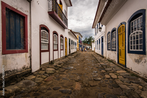 Cobblestone Streets and Colonial Portuguese Style Houses in Historical Center of Paraty  Brazil