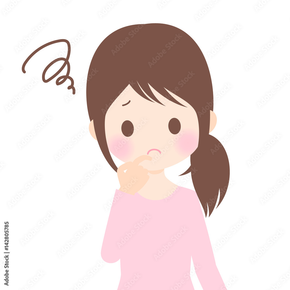 うつむき悩む女性 イラスト素材 白背景・ベクター うつむき悩む女性 イラスト素材 白背景・ベクター