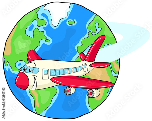 Ein Flugzeug fliegt um die Welt Vektor-Illustration