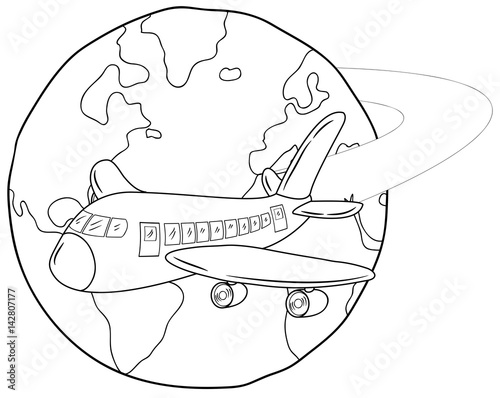 Ein Flugzeug fliegt um die Welt Vektor-Illustration
