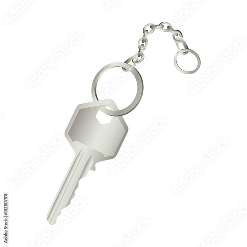 3D realistic metal key with chain icon design vector illustration