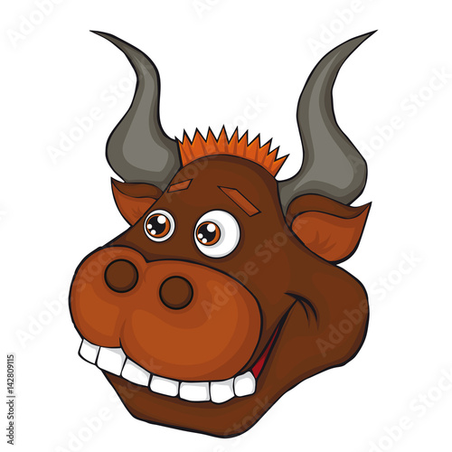 Bull's head. Cartoon style. Isolated image on white background. 