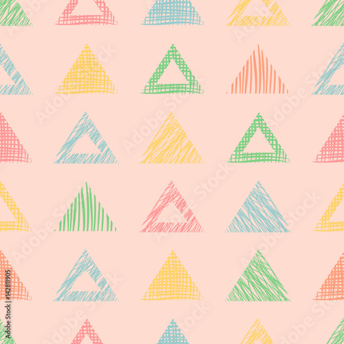 Seamless vector geometrical pattern with triangle . Pink endless background with hand drawn textured geometric figures. Graphic illustration Template for wrapping  web backgrounds  wallpaper
