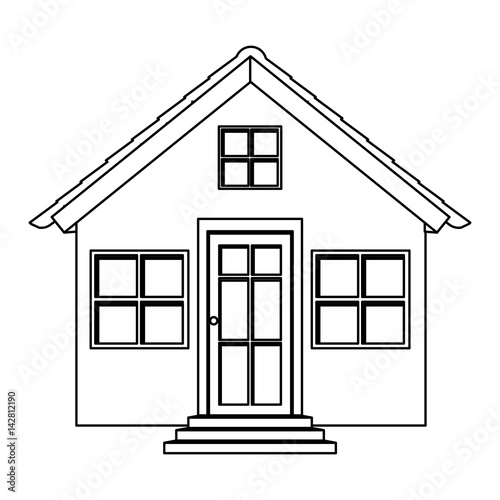 silhouette facade elegant house with stairs vector illustration