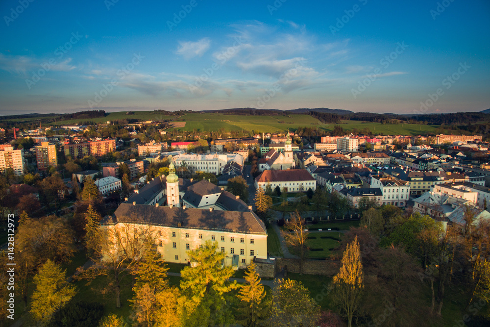Aerial shot of small town, Bruntál, Czech Republic
