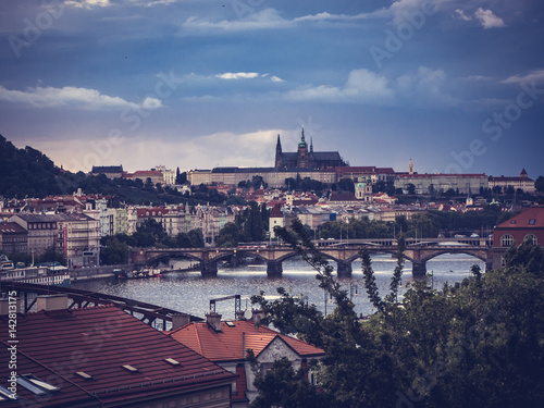 Vltava from Vyšehrad in cloudy day, Prague, Czechia