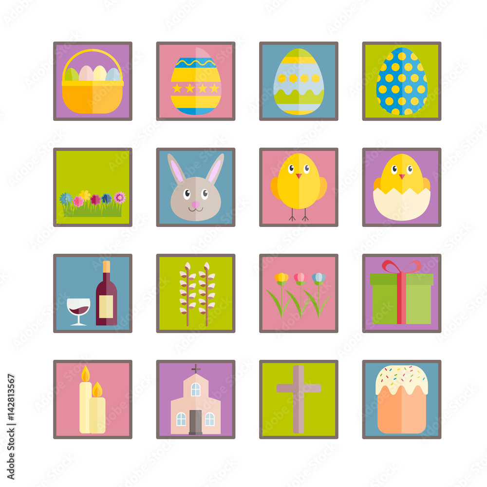 Set of Easter flat vector icons for web, print, mobile apps design
