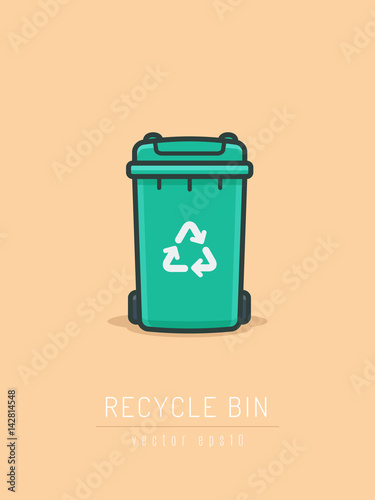Green recycle bin icon in line art style vector illustration