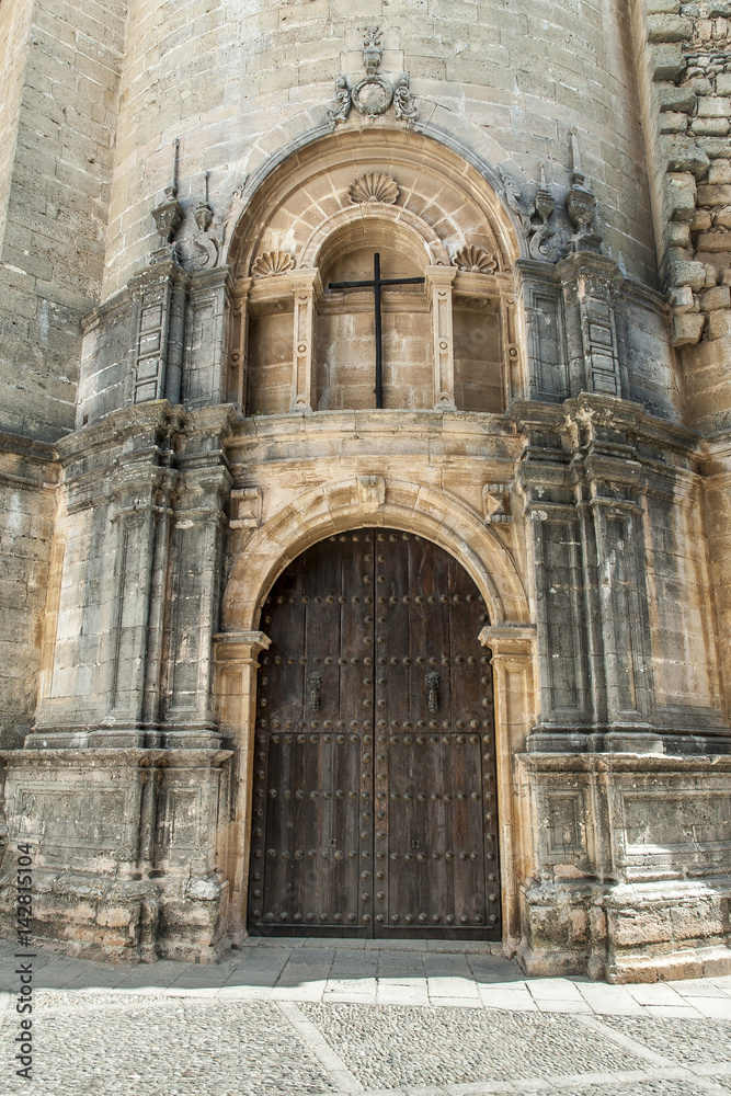 door of the church of Santa Maria in the Ronda town, Malaga, Spain
