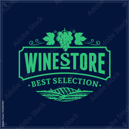 Vector sea green vintage wine store logo on dark blue background