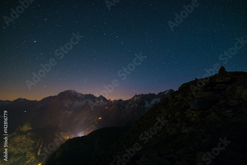 Monte Bianco (Mont Blanc) nightscape with starry sky