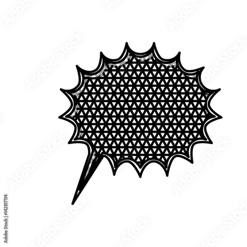 silhouette circular speech with sawtooth contour and metal grid of background vector illustration