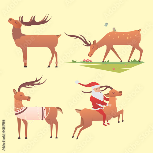 Christmas reindeer holiday mammal deer xmas celebration cute decoration winter art new year wildlife animal and santa man character vector illustration.