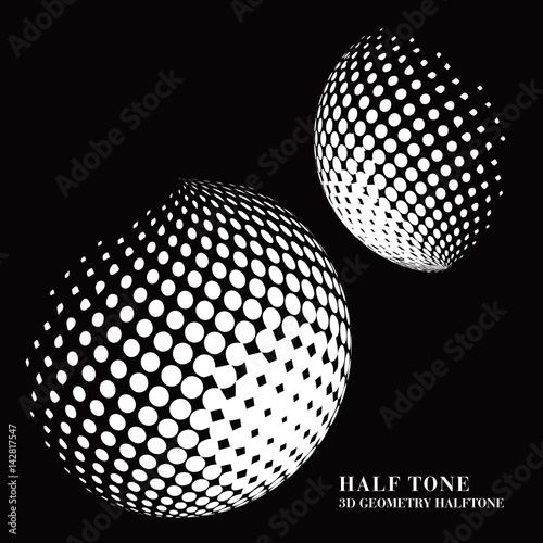 Half tone gradient 3D black geometry round dot sphere ball