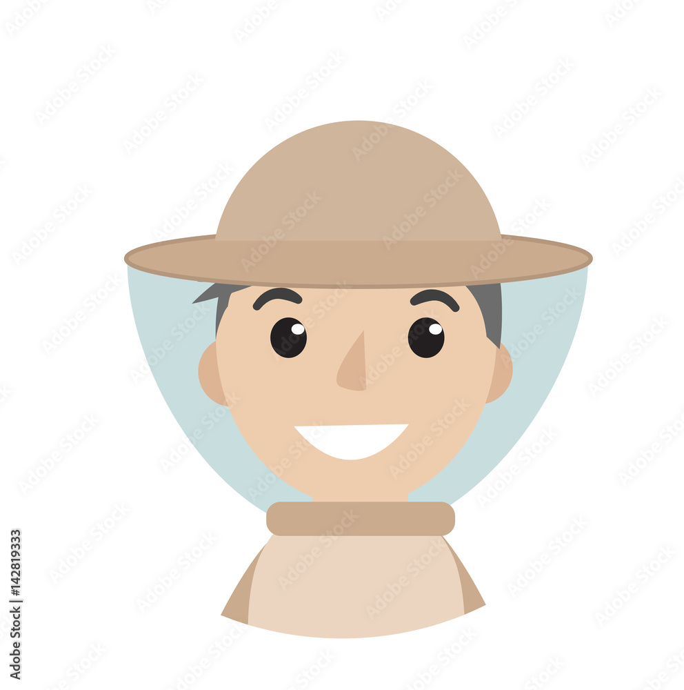 Beekeeper man icon, flat style. Character isolated on white background. Vector illustration, clip-art