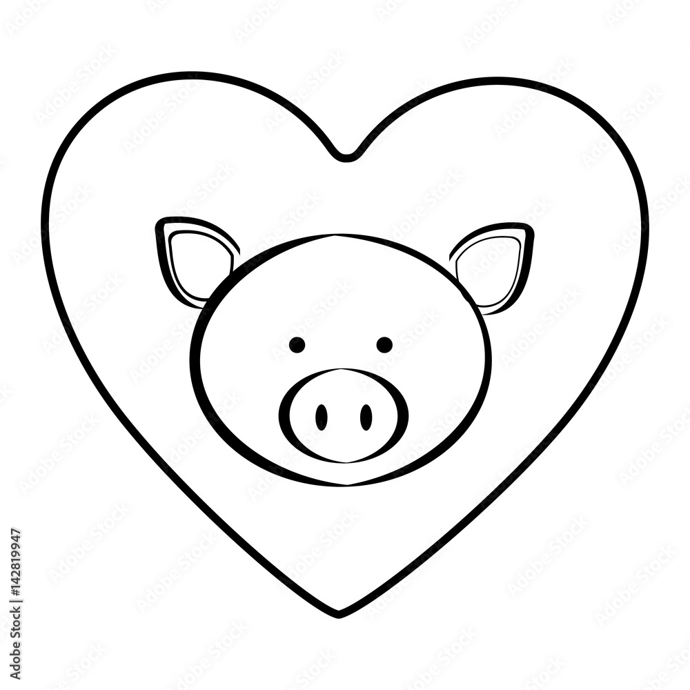 Fototapeta premium pig animal inside line heart, vector illustration