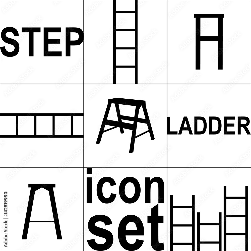 Step ladder Vector illustration Set of icons with different types of step ladders in different