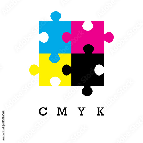 CMYK colors concept. Colorful puzzle vector design. Provider of printer ink and toner, letterpress printers. Keep printing!