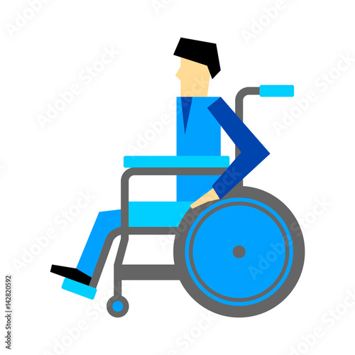 International day of persons with disabilities. Man in wheelchair. Physically handicapped person living full happy life with disability. Flat style vector illustration