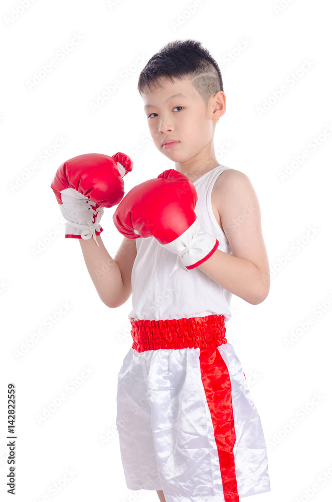 Young asian boxer boy over white background Young asian boxer boy over white background