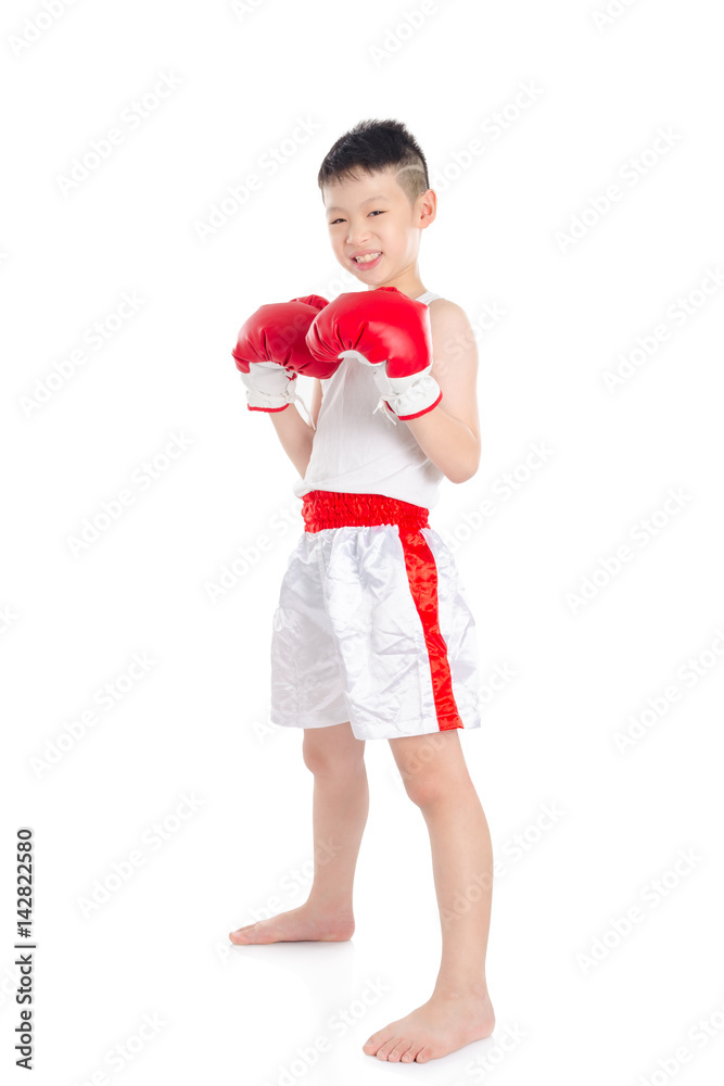 Asian boxer boy standing over white background Asian boxer boy standing over white background