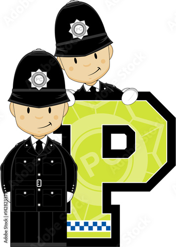 P is for Police Alphabet Learning Illustration
