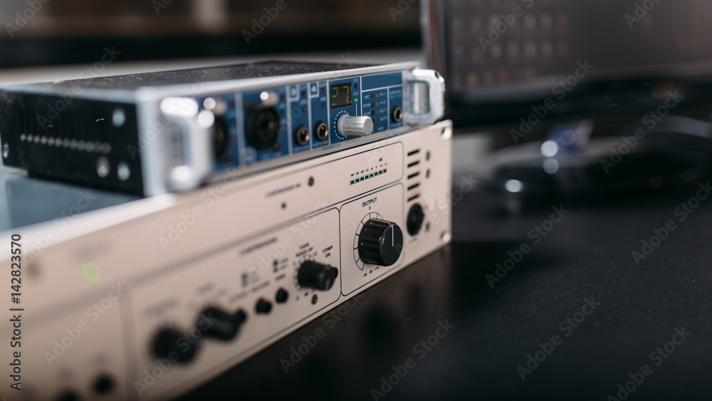 Fototapeta premium Professional audio engineering equipment, closeup