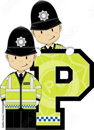 P is for Police Alphabet Learning Illustration