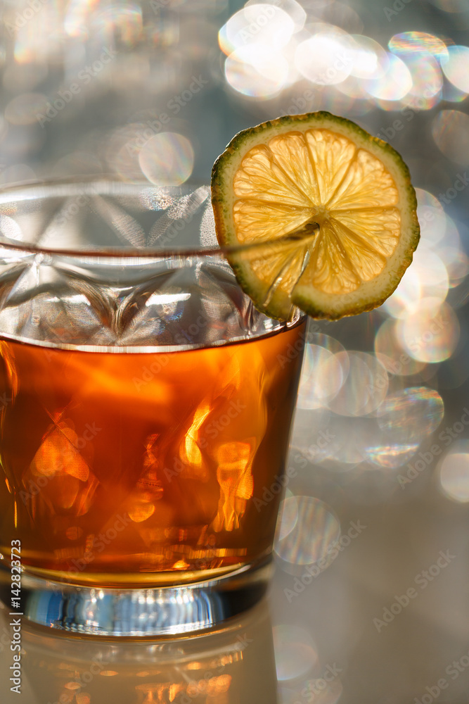 Tea in glasses with lime, beautiful bokeh Tea in glasses with lime, beautiful bokeh