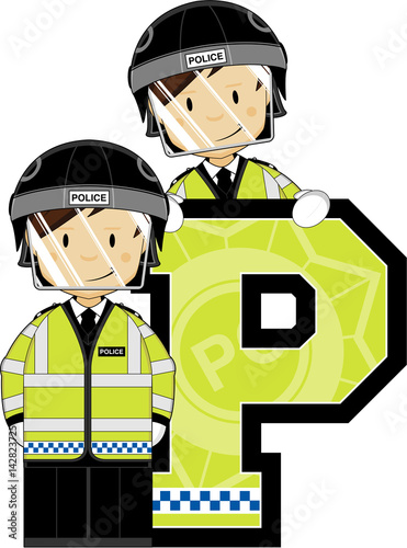 P is for Police Alphabet Learning Illustration