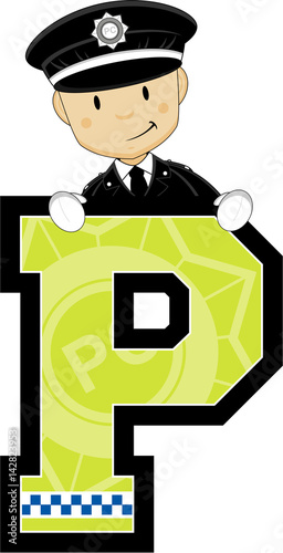 P is for Police Alphabet Learning Illustration