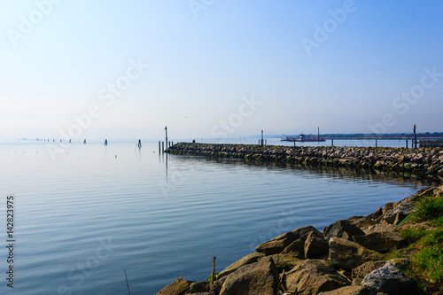 Breakwater on adriatic sea. Goro port view.