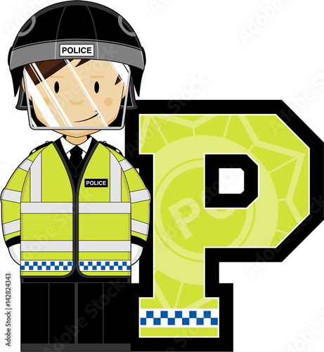 P is for Police Alphabet Learning Illustration