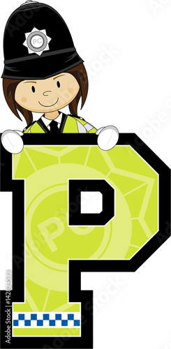 P is for Police Alphabet Learning Illustration