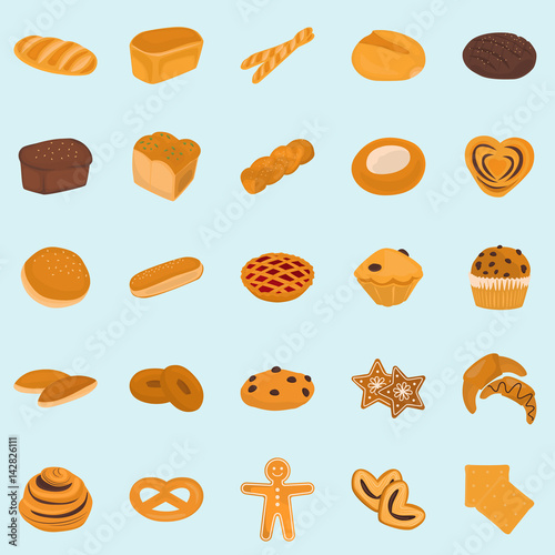 Set of bakery products color flat icon for web and mobile design