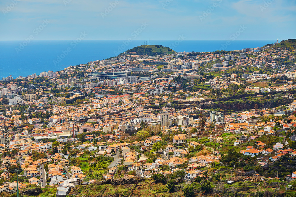 Aerial scenic view of Funchal, Madeira island, Portugal
