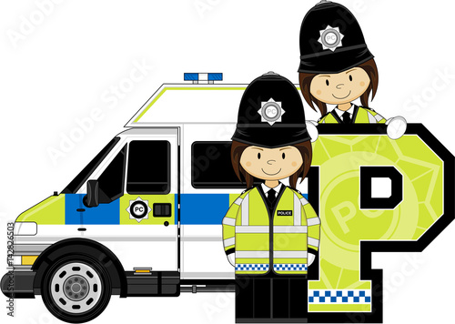 P is for Police Alphabet Learning illustration