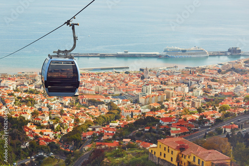 Cable ropeway cabin over Funchal, Madeira island, Portugal photo