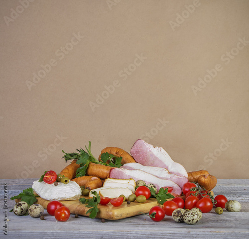 old paper background with Fresh natural organic products on wooden table Mediterranean cuisine for cook blog