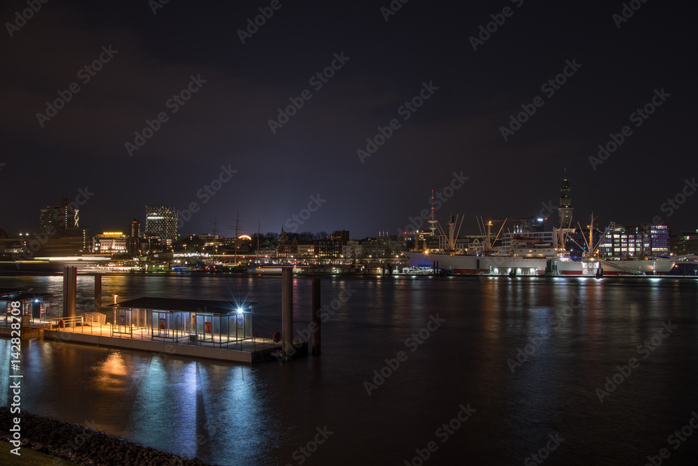 nightly panorama from the harbour of hamburg germany