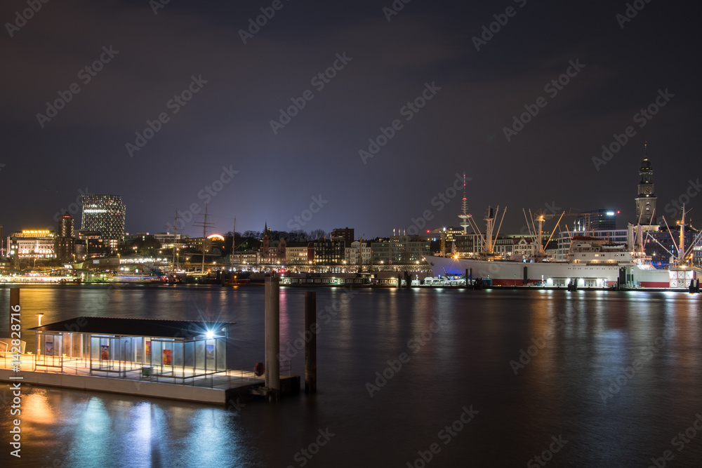 nightly panorama from the harbour of hamburg germany