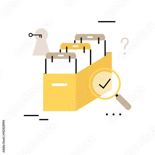 Archive papers drawer flat line business vector illustration design banner. Business files and documents, catalog search, file management design for mobile and web graphics