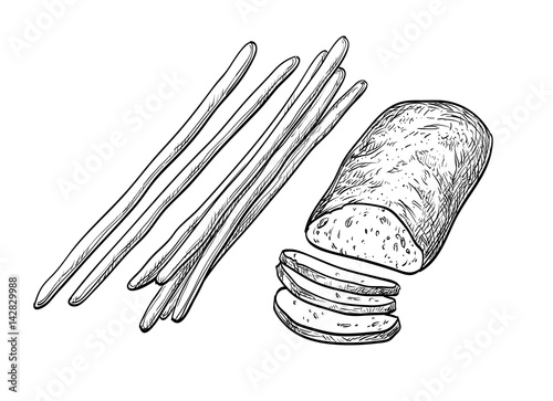 Ciabatta and bread sticks. photo