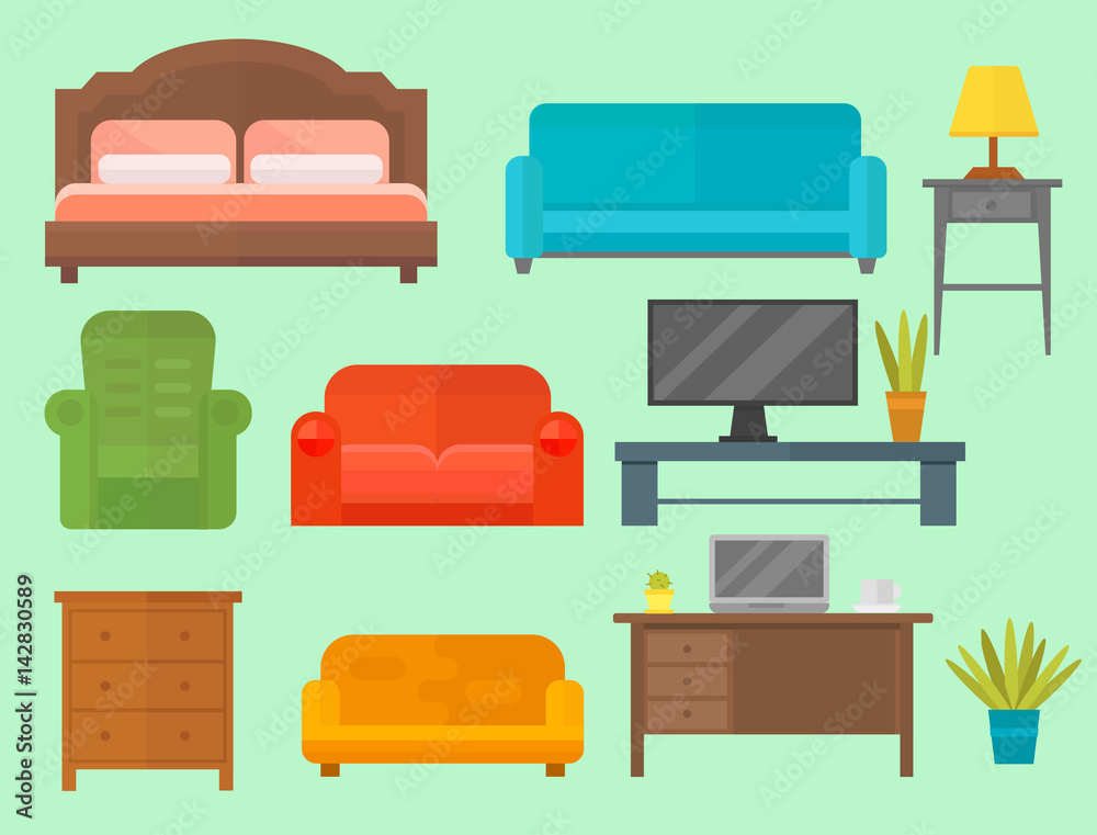 Furniture home decor icon set indoor cabinet interior room library office bookshelf modern restroom silhouette decoration vector illustration Furniture home decor icon set indoor cabinet interior room library office bookshelf modern restroom silhouette decoration vector illustration