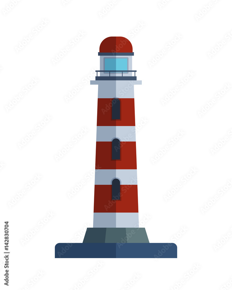Cartoon flat lighthouse searchlight tower for maritime navigation guidance light vector illustration. Cartoon flat lighthouse searchlight tower for maritime navigation guidance light vector illustration.